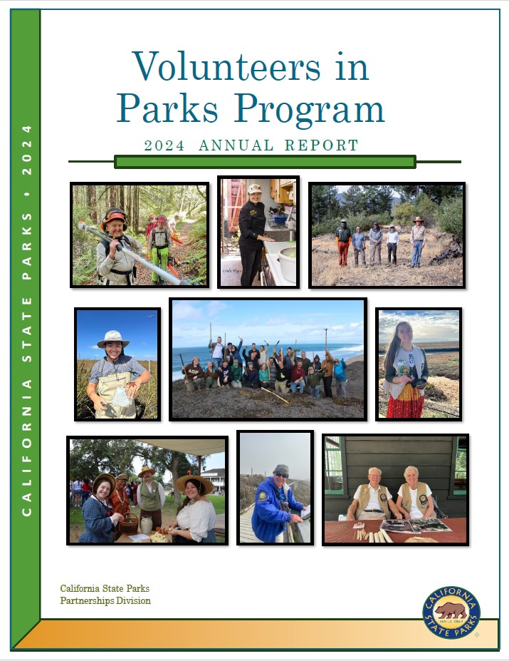 2024 volunteer program annual report cover showing volunteers serving in parks
